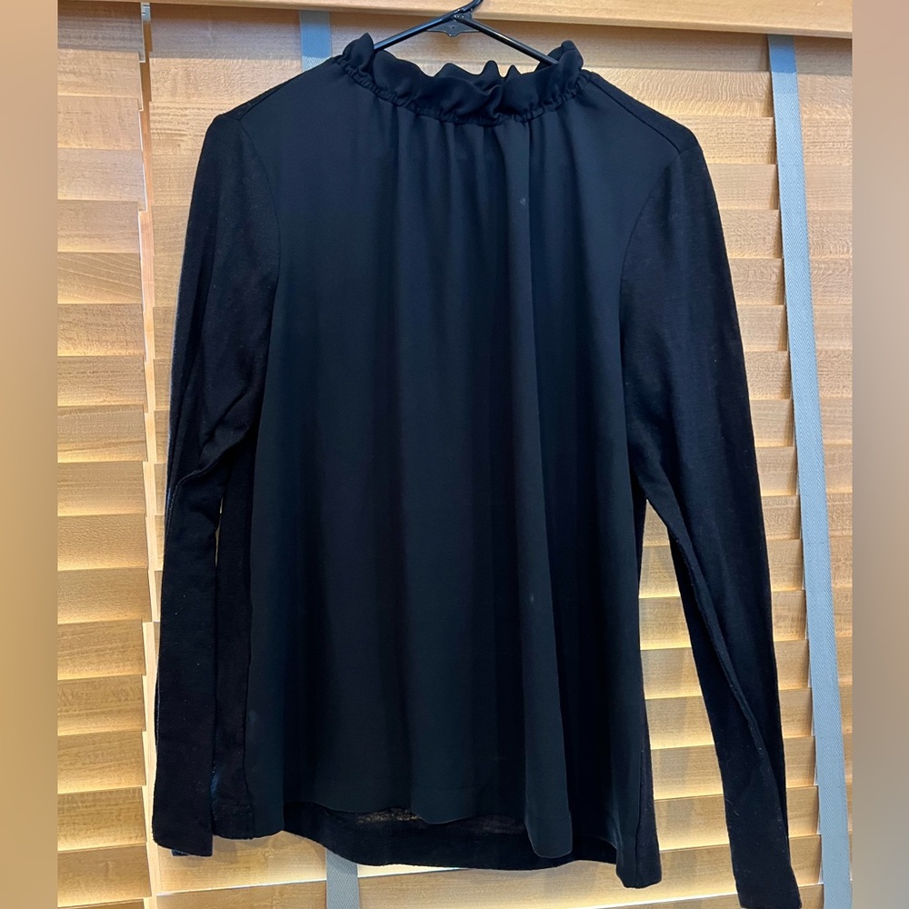 Ann Taylor ruffle neck mixed media top S EUC